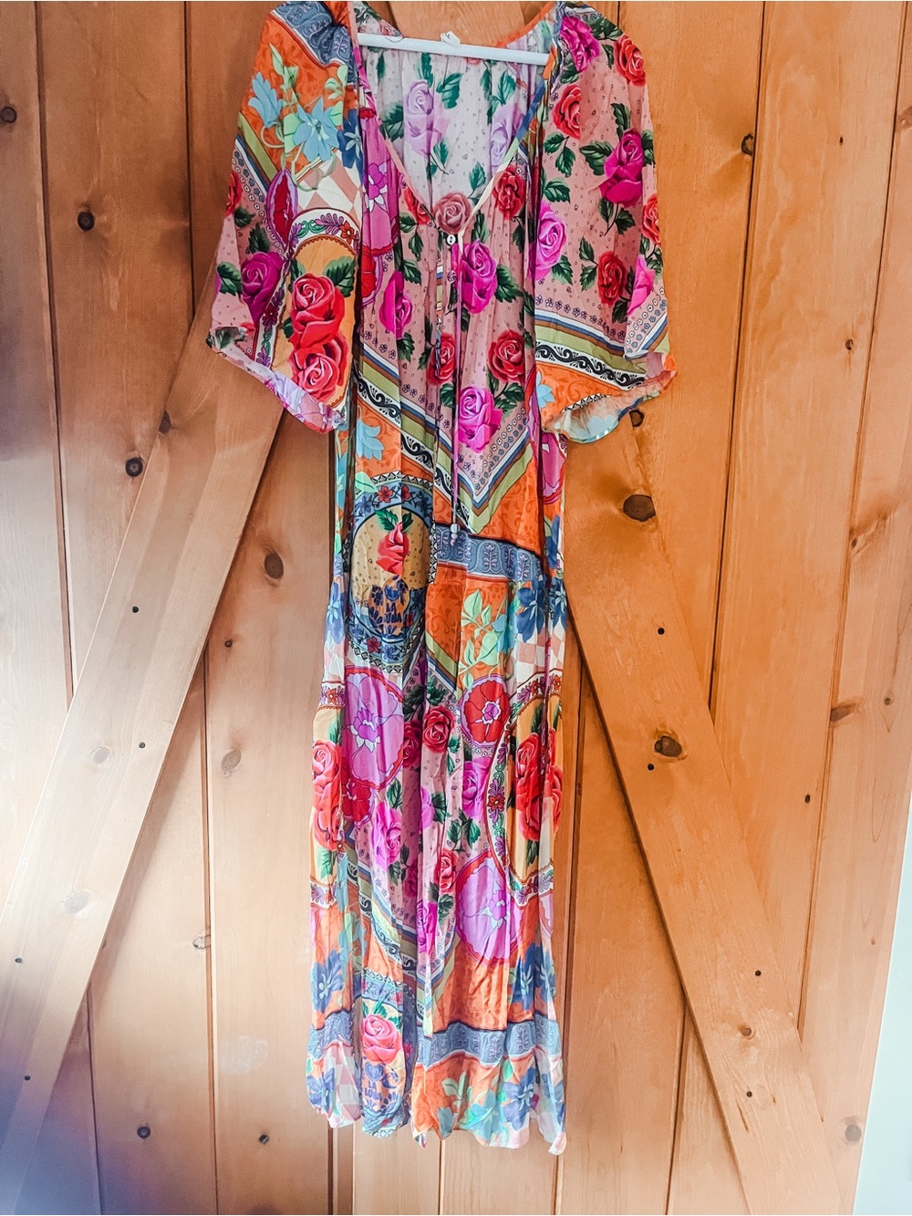 Spell Bohemian Floral Patchwork Maxi Dress - Pink & Orange